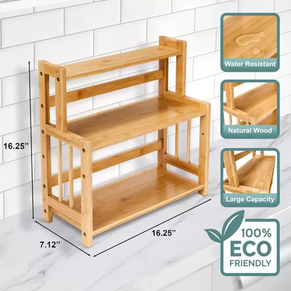 imageSorbus Coffee Bar Organizer  Bamboo Wooden Storage Shelf for Kitchen Countertop  Coffee Station Accessories Rack for Mugs Cream Syrup Cups Spices Kitchen Condiments 3Tier