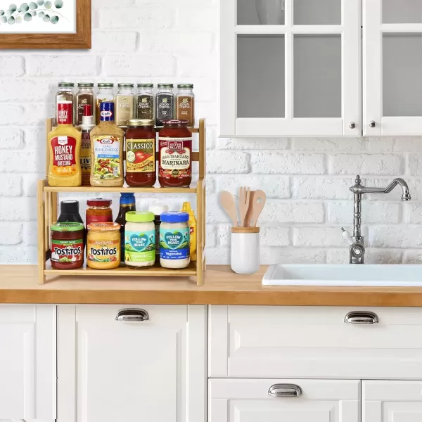 imageSorbus Coffee Bar Organizer  Bamboo Wooden Storage Shelf for Kitchen Countertop  Coffee Station Accessories Rack for Mugs Cream Syrup Cups Spices Kitchen Condiments 3Tier
