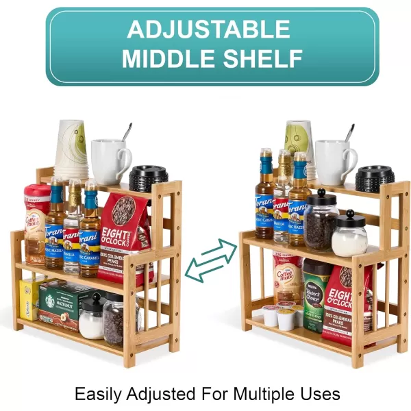 imageSorbus Coffee Bar Organizer  Bamboo Wooden Storage Shelf for Kitchen Countertop  Coffee Station Accessories Rack for Mugs Cream Syrup Cups Spices Kitchen Condiments 3Tier