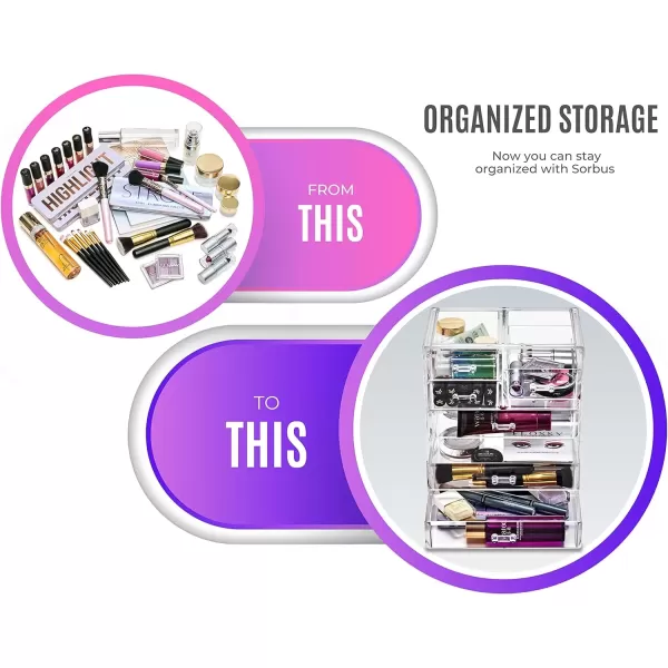 imageSorbus Cosmetics Makeup and Jewelry Big Storage Case Display  Stylish Vanity Bathroom CaseClear