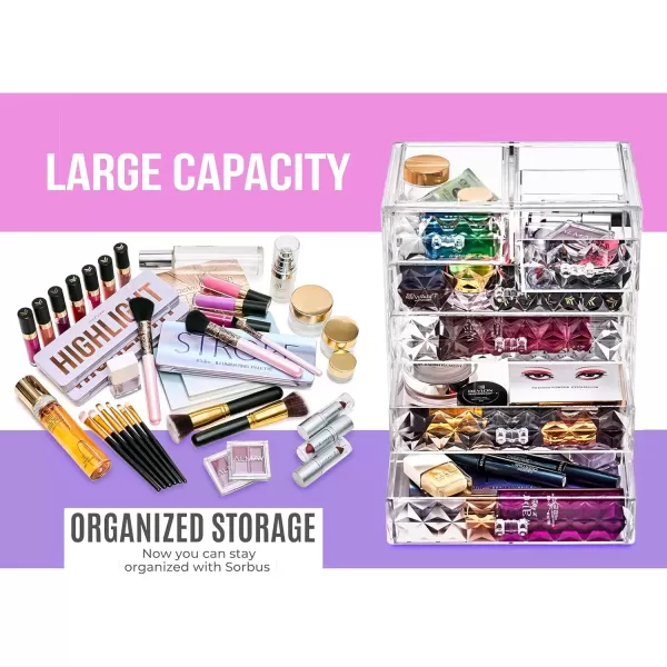 imageSorbus Cosmetics Makeup and Jewelry Big Storage Case Display  Stylish Vanity Bathroom CaseDiamond