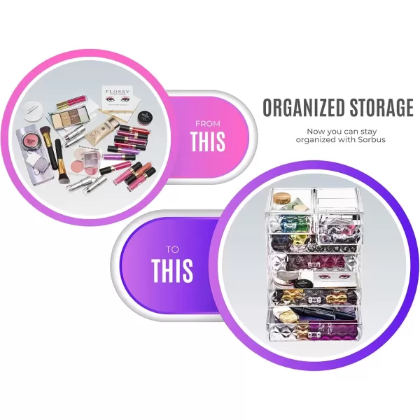 imageSorbus Cosmetics Makeup and Jewelry Big Storage Case Display  Stylish Vanity Bathroom CaseDiamond