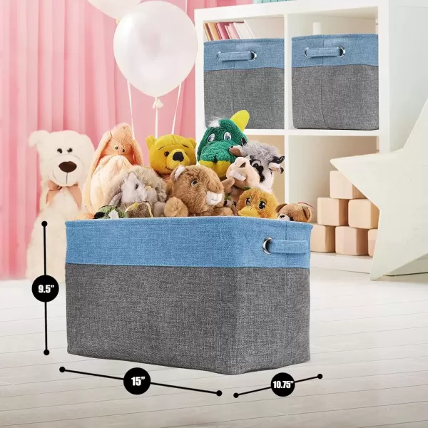 imageSorbus Fabric Storage Cubes 15 Inch Big Sturdy Collapsible Canvas Storage Bins with Dual Handles Foldable Closet Cubes Decorative Storage Baskets for Shelves  Home ampamp Office Use 3 Pack GreyTanAqua