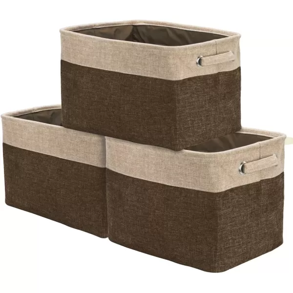 imageSorbus Fabric Storage Cubes 15 Inch Big Sturdy Collapsible Canvas Storage Bins with Dual Handles Foldable Closet Cubes Decorative Storage Baskets for Shelves  Home ampamp Office Use 3 Pack GreyTanBrown