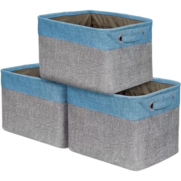 imageSorbus Fabric Storage Cubes 15 Inch Big Sturdy Collapsible Canvas Storage Bins with Dual Handles Foldable Closet Cubes Decorative Storage Baskets for Shelves  Home ampamp Office Use 3 Pack GreyTanAqua