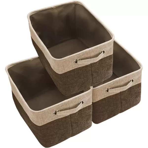 imageSorbus Fabric Storage Cubes 15 Inch Big Sturdy Collapsible Canvas Storage Bins with Dual Handles Foldable Closet Cubes Decorative Storage Baskets for Shelves  Home ampamp Office Use 3 Pack GreyTanBrown