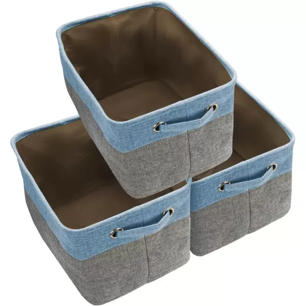 imageSorbus Fabric Storage Cubes 15 Inch Big Sturdy Collapsible Canvas Storage Bins with Dual Handles Foldable Closet Cubes Decorative Storage Baskets for Shelves  Home ampamp Office Use 3 Pack GreyTanAqua