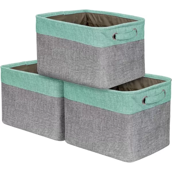 imageSorbus Fabric Storage Cubes 15 Inch Big Sturdy Collapsible Canvas Storage Bins with Dual Handles Foldable Closet Cubes Decorative Storage Baskets for Shelves  Home ampamp Office Use 3 Pack GreyTanTeal