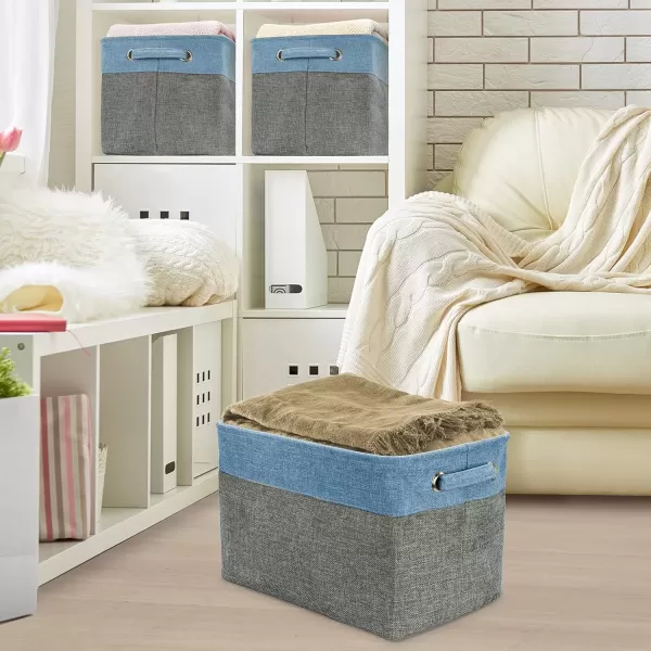 imageSorbus Fabric Storage Cubes 15 Inch Big Sturdy Collapsible Canvas Storage Bins with Dual Handles Foldable Closet Cubes Decorative Storage Baskets for Shelves  Home ampamp Office Use 3 Pack GreyTanAqua