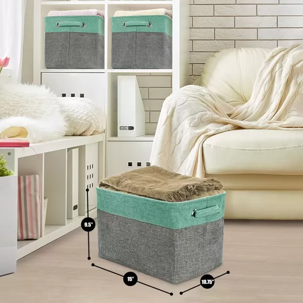 imageSorbus Fabric Storage Cubes 15 Inch Big Sturdy Collapsible Canvas Storage Bins with Dual Handles Foldable Closet Cubes Decorative Storage Baskets for Shelves  Home ampamp Office Use 3 Pack GreyTanTeal