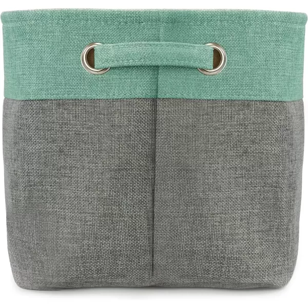 imageSorbus Fabric Storage Cubes 15 Inch Big Sturdy Collapsible Canvas Storage Bins with Dual Handles Foldable Closet Cubes Decorative Storage Baskets for Shelves  Home ampamp Office Use 3 Pack GreyTanTeal