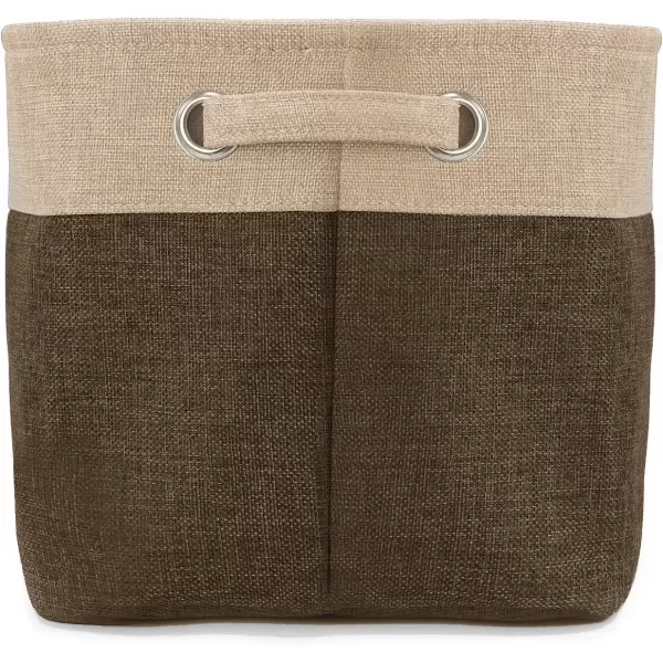 imageSorbus Fabric Storage Cubes 15 Inch Big Sturdy Collapsible Canvas Storage Bins with Dual Handles Foldable Closet Cubes Decorative Storage Baskets for Shelves  Home ampamp Office Use 3 Pack GreyTanBrown