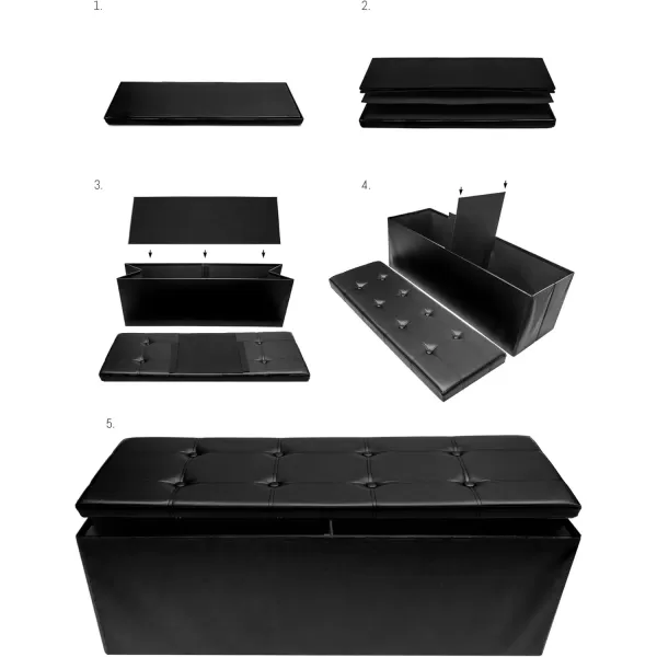 imageSorbus Folding Storage Ottoman Bench Chest  Leather Ottoman with Storage 43 inch Long Hold up 700lbs Bedroom Entryway Coffee Table Bed end Toy Trunk Padded Seat Footrest Foot Stool  BlackBlack