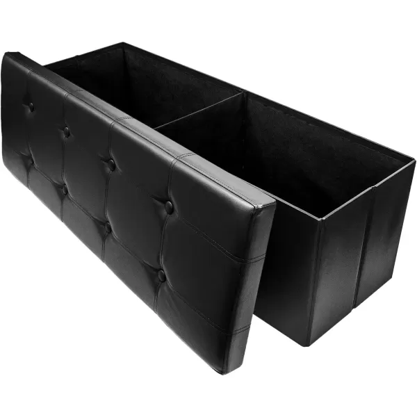 imageSorbus Folding Storage Ottoman Bench Chest  Leather Ottoman with Storage 43 inch Long Hold up 700lbs Bedroom Entryway Coffee Table Bed end Toy Trunk Padded Seat Footrest Foot Stool  BlackBlack