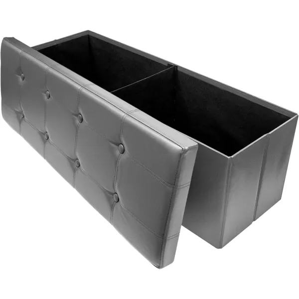 imageSorbus Folding Storage Ottoman Bench Chest  Leather Ottoman with Storage 43 inch Long Hold up 700lbs Bedroom Entryway Coffee Table Bed end Toy Trunk Padded Seat Footrest Foot Stool  BlackGrey