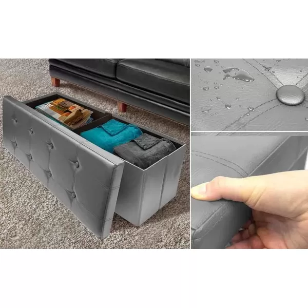 imageSorbus Folding Storage Ottoman Bench Chest  Leather Ottoman with Storage 43 inch Long Hold up 700lbs Bedroom Entryway Coffee Table Bed end Toy Trunk Padded Seat Footrest Foot Stool  BlackGrey