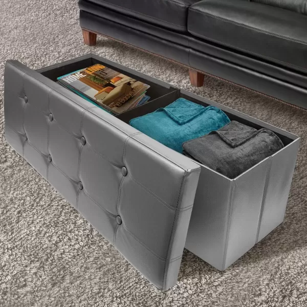 imageSorbus Folding Storage Ottoman Bench Chest  Leather Ottoman with Storage 43 inch Long Hold up 700lbs Bedroom Entryway Coffee Table Bed end Toy Trunk Padded Seat Footrest Foot Stool  BlackGrey