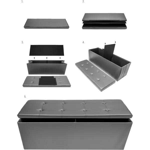 imageSorbus Folding Storage Ottoman Bench Chest  Leather Ottoman with Storage 43 inch Long Hold up 700lbs Bedroom Entryway Coffee Table Bed end Toy Trunk Padded Seat Footrest Foot Stool  BlackGrey