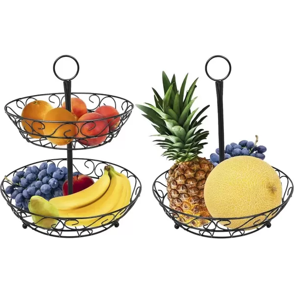 imageSorbus Fruit Basket for Kitchen  2Tier Countertop Fruit Holder ampamp Decorative Bowl Stand  Perfect for Fruit Vegetables Produce ampamp SnacksBlack