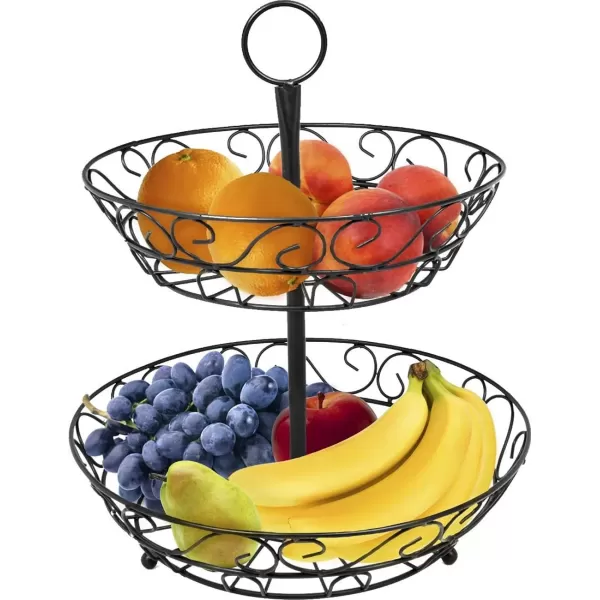 imageSorbus Fruit Basket for Kitchen  2Tier Countertop Fruit Holder ampamp Decorative Bowl Stand  Perfect for Fruit Vegetables Produce ampamp SnacksBlack