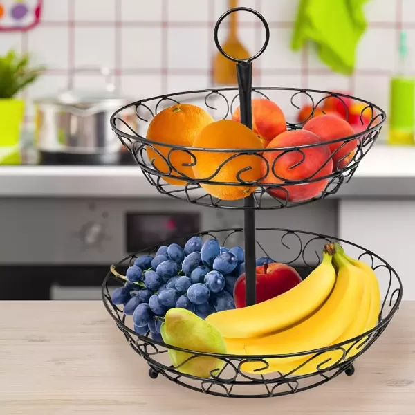 imageSorbus Fruit Basket for Kitchen  2Tier Countertop Fruit Holder ampamp Decorative Bowl Stand  Perfect for Fruit Vegetables Produce ampamp SnacksBlack