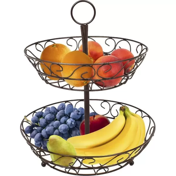 imageSorbus Fruit Basket for Kitchen  2Tier Countertop Fruit Holder ampamp Decorative Bowl Stand  Perfect for Fruit Vegetables Produce ampamp SnacksBronze