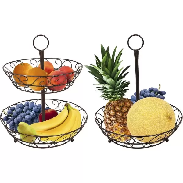imageSorbus Fruit Basket for Kitchen  2Tier Countertop Fruit Holder ampamp Decorative Bowl Stand  Perfect for Fruit Vegetables Produce ampamp SnacksBronze