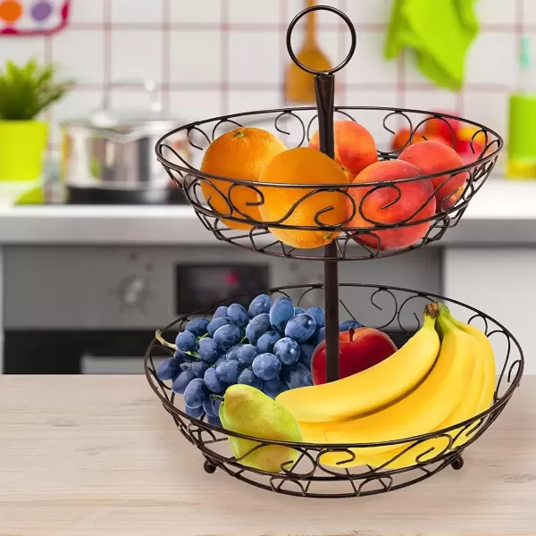 imageSorbus Fruit Basket for Kitchen  2Tier Countertop Fruit Holder ampamp Decorative Bowl Stand  Perfect for Fruit Vegetables Produce ampamp SnacksBronze