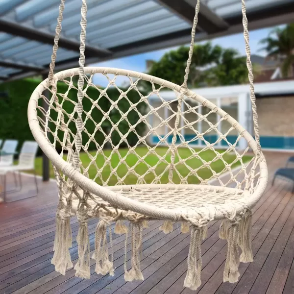 imageSorbus Hammock Chair Macrame Hanging Swing Bench Perfect for Indoor Outdoor Teens Girl Bedroom Home Room Patio Deck Yard Garden Knitted Floating Swinging Bench Double SwingSingle Swing