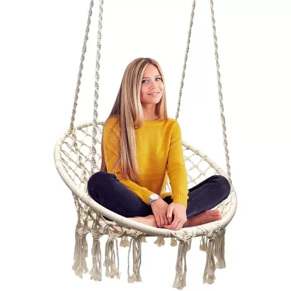 imageSorbus Hammock Chair Macrame Hanging Swing Bench Perfect for Indoor Outdoor Teens Girl Bedroom Home Room Patio Deck Yard Garden Knitted Floating Swinging Bench Double SwingSingle Swing