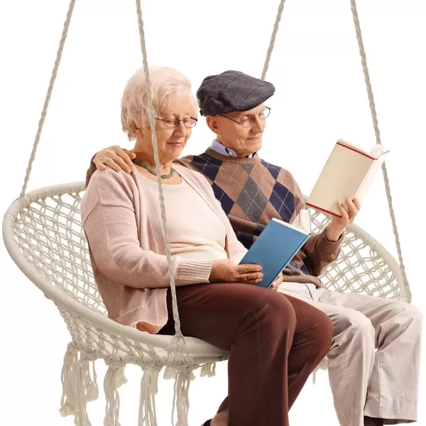imageSorbus Hammock Chair Macrame Hanging Swing Bench Perfect for Indoor Outdoor Teens Girl Bedroom Home Room Patio Deck Yard Garden Knitted Floating Swinging Bench Double SwingFull