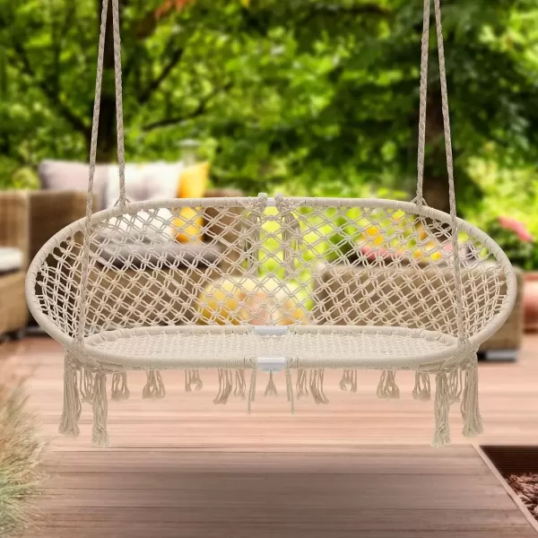 imageSorbus Hammock Chair Macrame Hanging Swing Bench Perfect for Indoor Outdoor Teens Girl Bedroom Home Room Patio Deck Yard Garden Knitted Floating Swinging Bench Double SwingFull