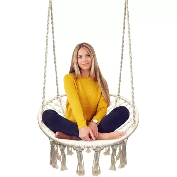 imageSorbus Hammock Chair Macrame Hanging Swing Bench Perfect for Indoor Outdoor Teens Girl Bedroom Home Room Patio Deck Yard Garden Knitted Floating Swinging Bench Double SwingSingle Swing