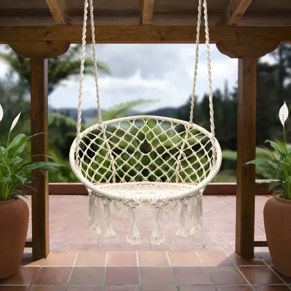 imageSorbus Hammock Chair Macrame Hanging Swing Bench Perfect for Indoor Outdoor Teens Girl Bedroom Home Room Patio Deck Yard Garden Knitted Floating Swinging Bench Double SwingSingle Swing