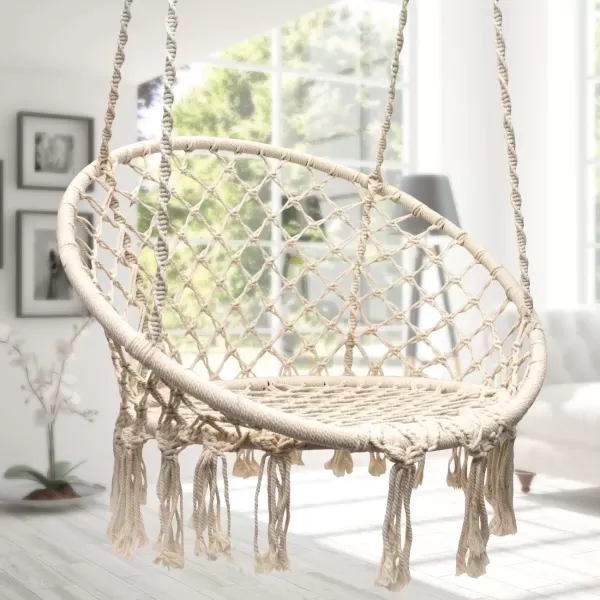 imageSorbus Hammock Chair Macrame Hanging Swing Bench Perfect for Indoor Outdoor Teens Girl Bedroom Home Room Patio Deck Yard Garden Knitted Floating Swinging Bench Double SwingSingle Swing