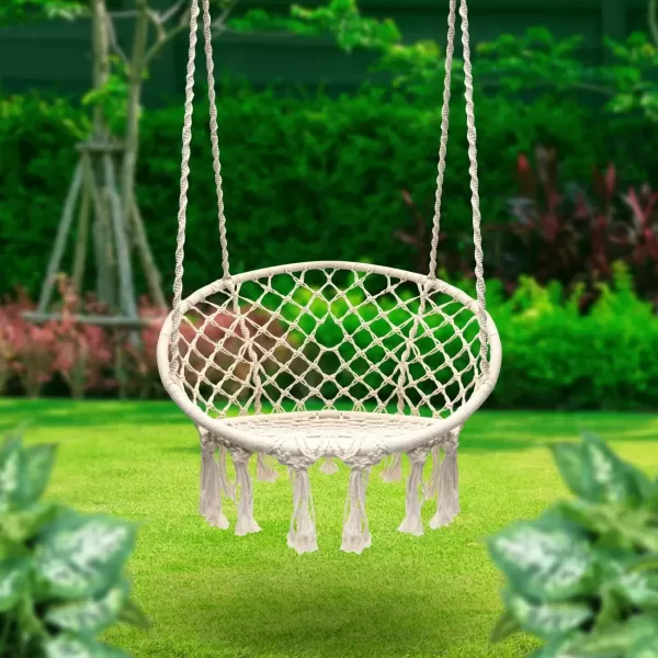 imageSorbus Hammock Chair Macrame Hanging Swing Bench Perfect for Indoor Outdoor Teens Girl Bedroom Home Room Patio Deck Yard Garden Knitted Floating Swinging Bench Double SwingSingle Swing