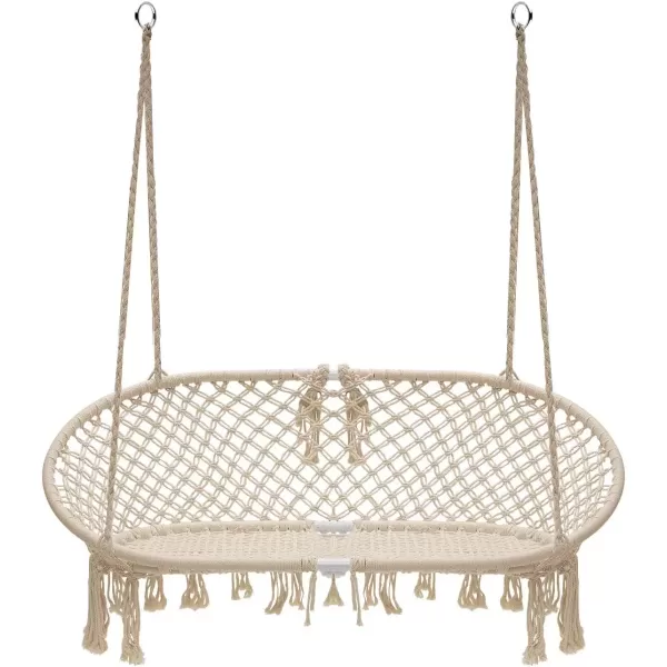 imageSorbus Hammock Chair Macrame Hanging Swing Bench Perfect for Indoor Outdoor Teens Girl Bedroom Home Room Patio Deck Yard Garden Knitted Floating Swinging Bench Double SwingFull