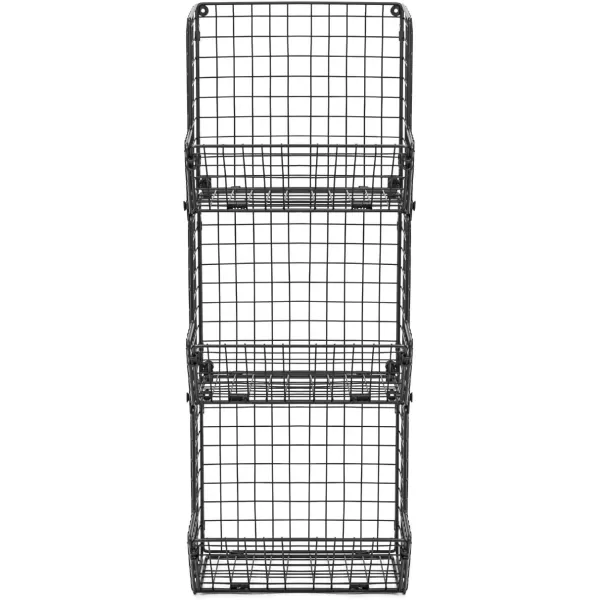 imageSorbus Hanging Fruit Basket Wall Mounted Wire Metal Bins  3 Tier Storage Basket Organizer for Kitchen Storage Great for Produce Fruits ampamp Vegetables Potato Onion Storage Bathroom Tower Black