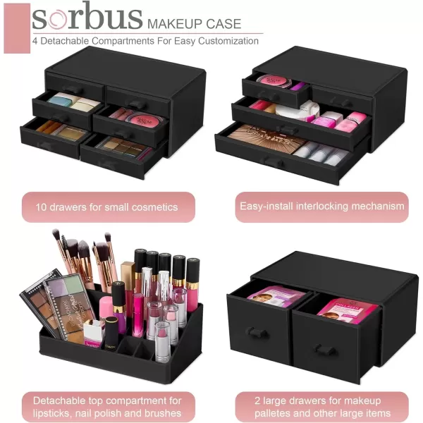 imageSorbus Large Makeup Organizer  Stackable Jewelry ampamp Makeup Organizer For Vanity Bathroom Storage Dresser  12 Drawers Cosmetic Beauty Organizers and Storage with Lipstick Makeup Brush HolderBlack