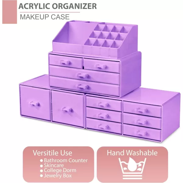 imageSorbus Large Makeup Organizer  Stackable Jewelry ampamp Makeup Organizer For Vanity Bathroom Storage Dresser  12 Drawers Cosmetic Beauty Organizers and Storage with Lipstick Makeup Brush HolderPurple