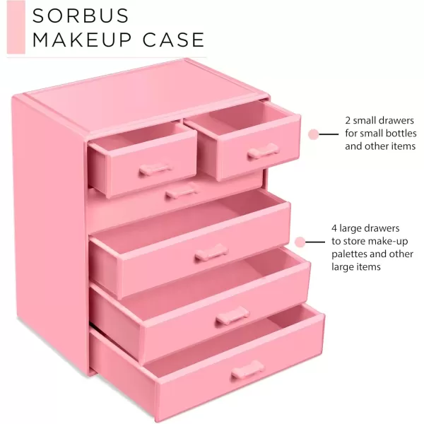 imageSorbus Large Makeup Organizer  Stackable Jewelry ampamp Makeup Organizer For Vanity Bathroom Storage Dresser  12 Drawers Cosmetic Beauty Organizers and Storage with Lipstick Makeup Brush HolderPink