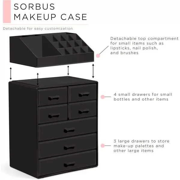 imageSorbus Large Makeup Organizer  Stackable Jewelry ampamp Makeup Organizer For Vanity Bathroom Storage Dresser  12 Drawers Cosmetic Beauty Organizers and Storage with Lipstick Makeup Brush HolderBlack