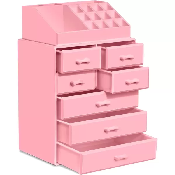 imageSorbus Large Makeup Organizer  Stackable Jewelry ampamp Makeup Organizer For Vanity Bathroom Storage Dresser  12 Drawers Cosmetic Beauty Organizers and Storage with Lipstick Makeup Brush HolderPink