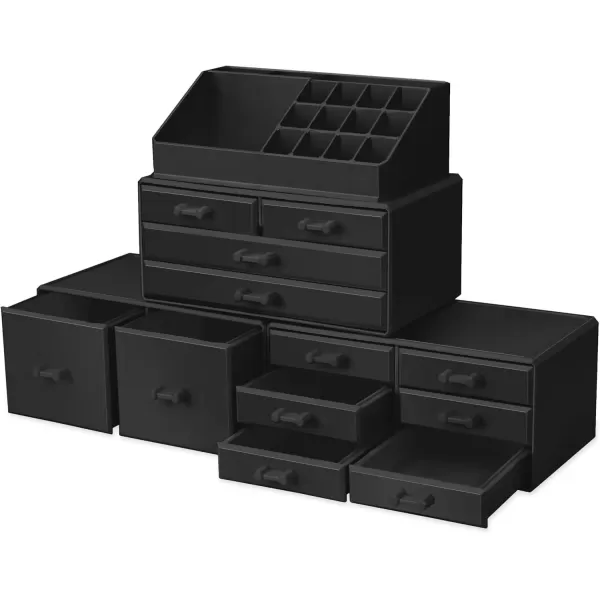 imageSorbus Large Makeup Organizer  Stackable Jewelry ampamp Makeup Organizer For Vanity Bathroom Storage Dresser  12 Drawers Cosmetic Beauty Organizers and Storage with Lipstick Makeup Brush HolderBlack
