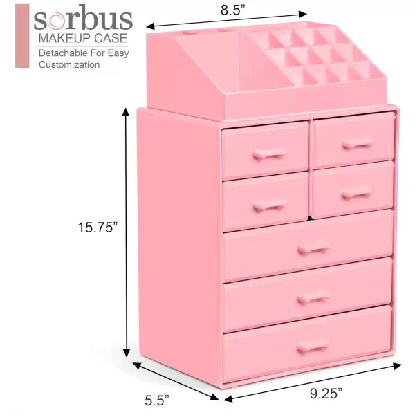 imageSorbus Large Makeup Organizer  Stackable Jewelry ampamp Makeup Organizer For Vanity Bathroom Storage Dresser  12 Drawers Cosmetic Beauty Organizers and Storage with Lipstick Makeup Brush HolderPink