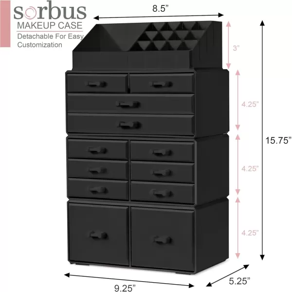 imageSorbus Large Makeup Organizer  Stackable Jewelry ampamp Makeup Organizer For Vanity Bathroom Storage Dresser  12 Drawers Cosmetic Beauty Organizers and Storage with Lipstick Makeup Brush HolderBlack