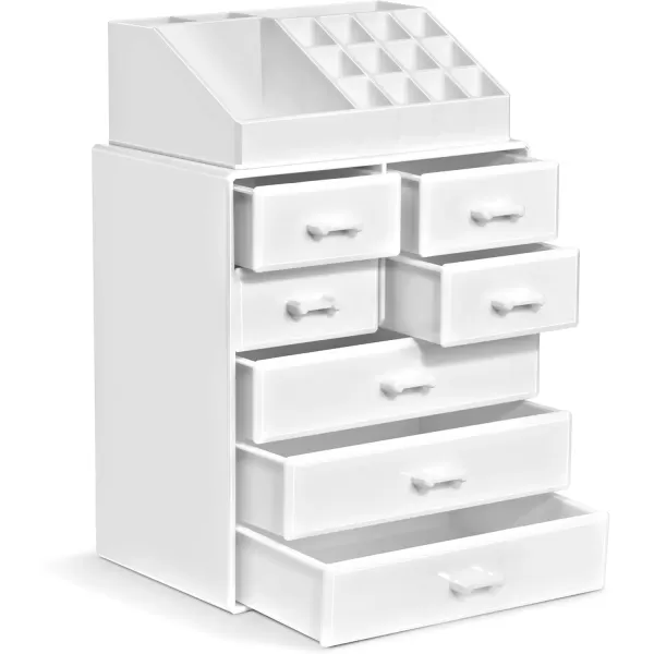 imageSorbus Large Makeup Organizer  Stackable Jewelry ampamp Makeup Organizer For Vanity Bathroom Storage Dresser  12 Drawers Cosmetic Beauty Organizers and Storage with Lipstick Makeup Brush HolderWhite