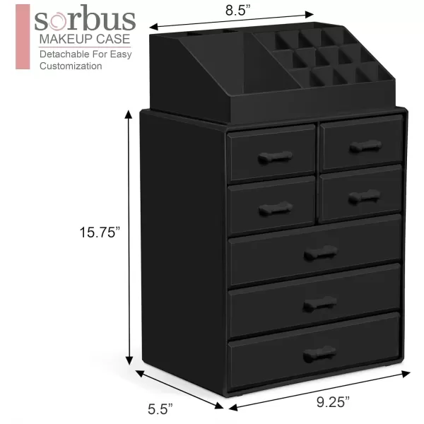 imageSorbus Large Makeup Organizer  Stackable Jewelry ampamp Makeup Organizer For Vanity Bathroom Storage Dresser  12 Drawers Cosmetic Beauty Organizers and Storage with Lipstick Makeup Brush HolderBlack