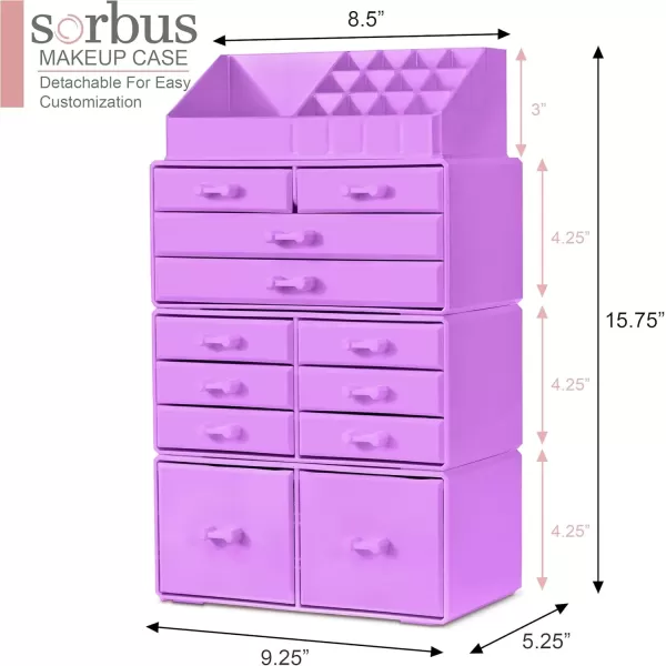imageSorbus Large Makeup Organizer  Stackable Jewelry ampamp Makeup Organizer For Vanity Bathroom Storage Dresser  12 Drawers Cosmetic Beauty Organizers and Storage with Lipstick Makeup Brush HolderPurple
