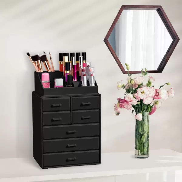 imageSorbus Large Makeup Organizer  Stackable Jewelry ampamp Makeup Organizer For Vanity Bathroom Storage Dresser  12 Drawers Cosmetic Beauty Organizers and Storage with Lipstick Makeup Brush HolderBlack